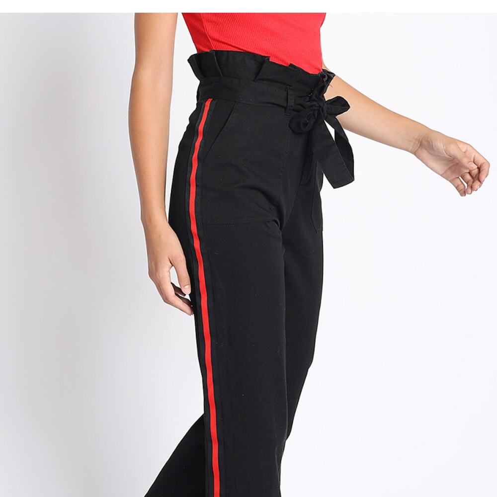 Sans Souci Paper Bag Side Stripe Black Pants Raw Hem Small Relaxed Skater